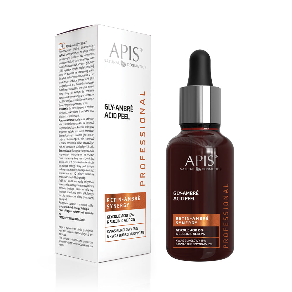 Apis Retin-Ambre Synergy Glycolic &amp; Succinic Acid Peel – 15% Glycolic &amp; 2% Succinic | 30ml | Apis Professional Exfoliation