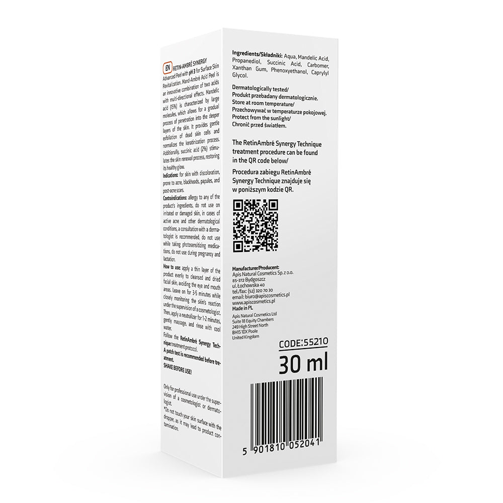 Back view of Apis Retin-Ambre Mandelic and Succinic Acid Peel 30ml packaging