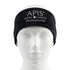 Apis black velour cosmetic headband with logo on a white background