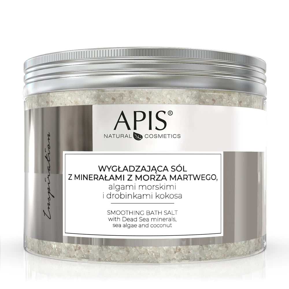 Apis Inspiration smoothing bath salt with Dead Sea minerals on a white background