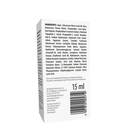 Apis PDRN Ocean Lift Firming &amp; Smoothing Eye Cream 15 ml, back of carton showing ingredients and barcode