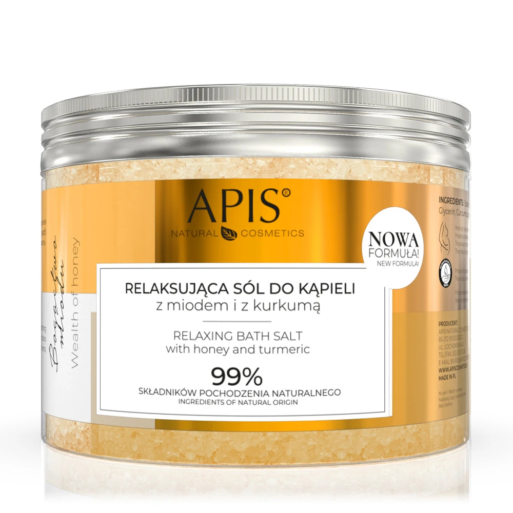 Apis Richness of Honey relaxing bath salt with honey and turmeric on a white background